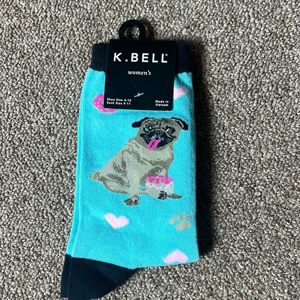 NWT Turquoise I ❤️ PUG socks women